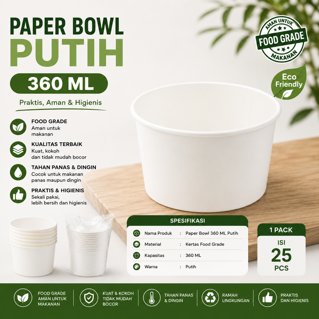 PAPER BOWL 360 ML WHITE