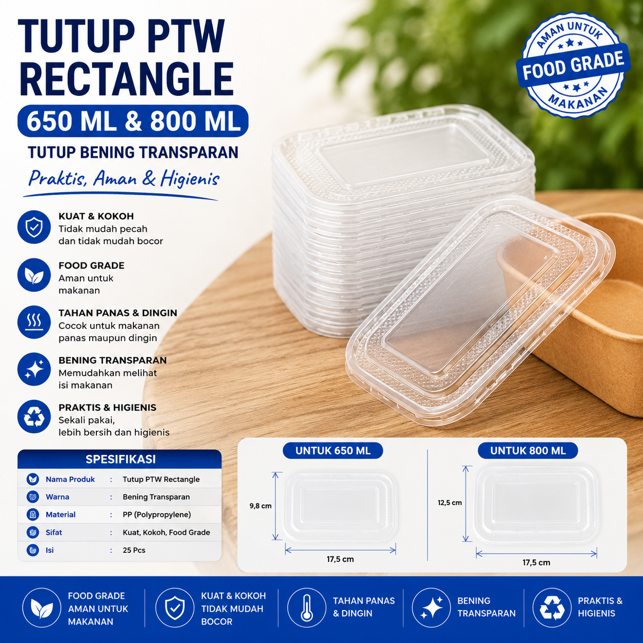 LID PTW RECTANGLE 650 ML, 800 ML
