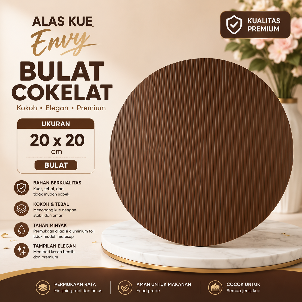 ALAS KUE ENVY 20 x 20 - BULAT COKELAT