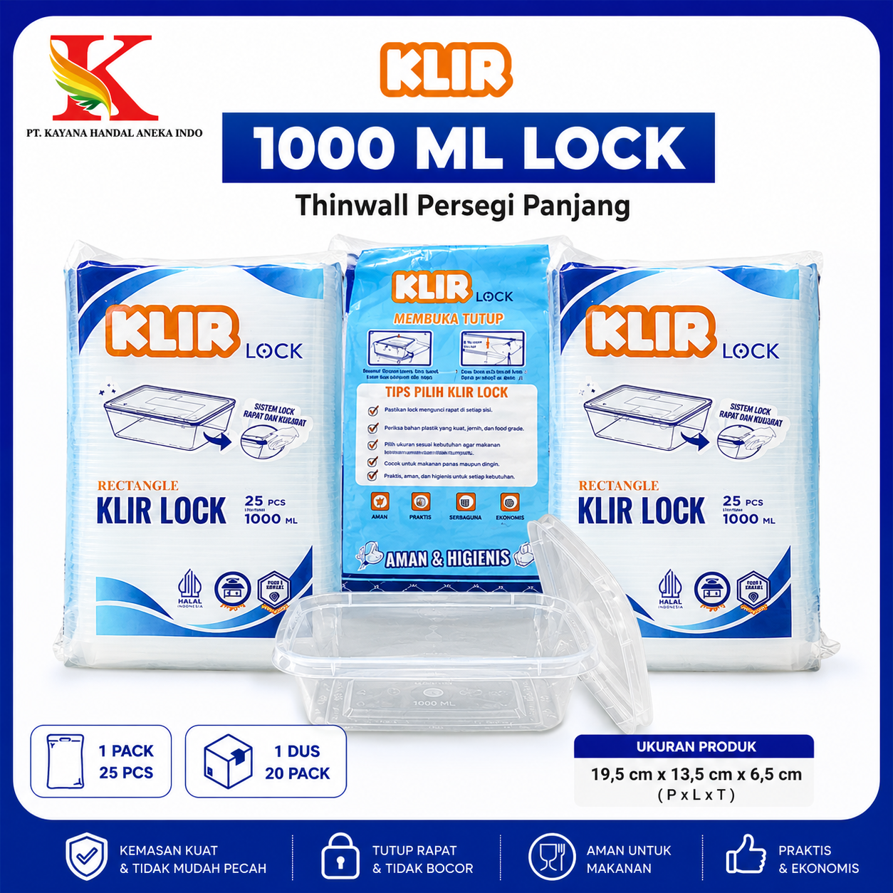 THINWALL LOCK KLIR PERSEGI PANJANG 1000 ML
