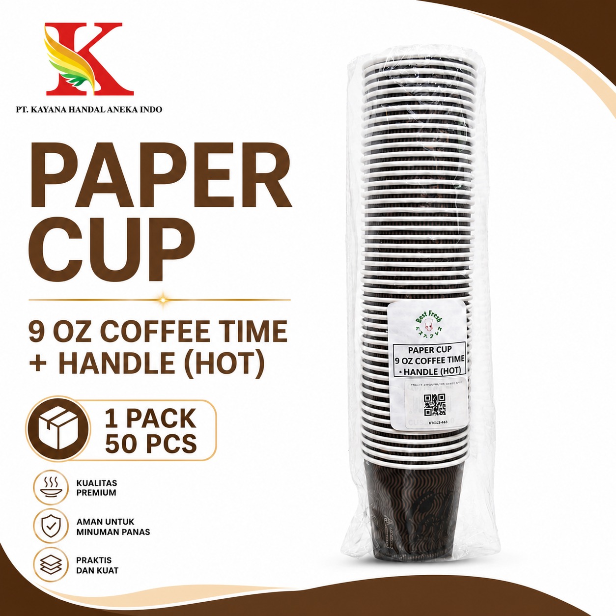 PAPER CUP 09 OZ COFFEE TIME + HANDLE (HOT)