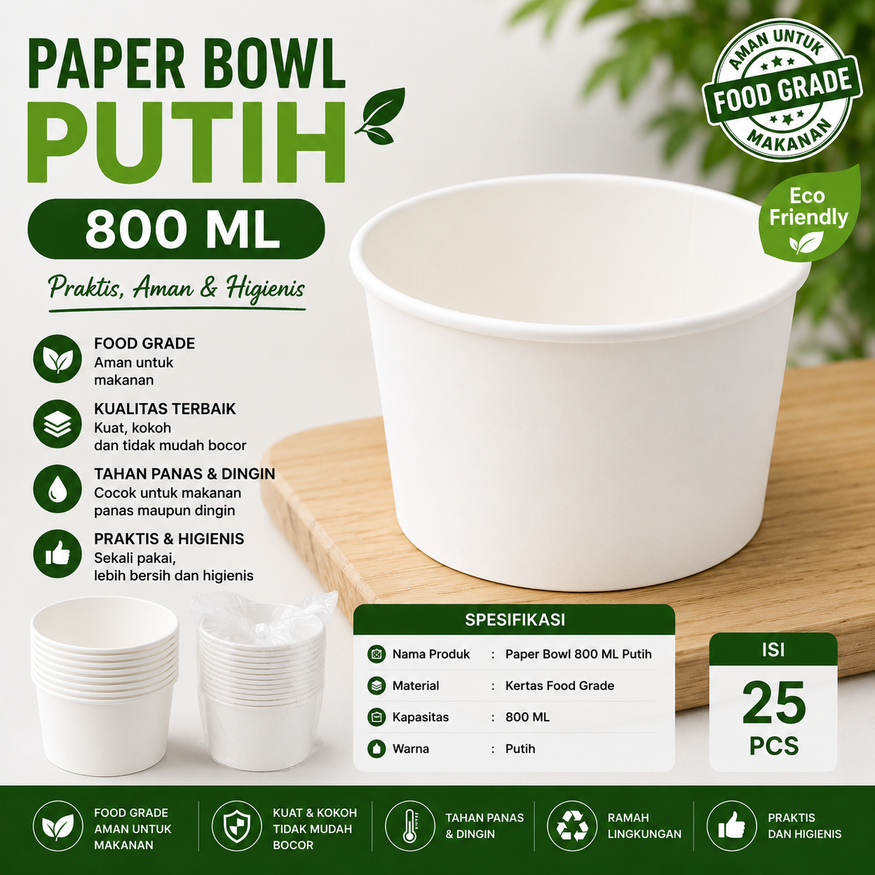 PAPER BOWL 800 ML WHITE