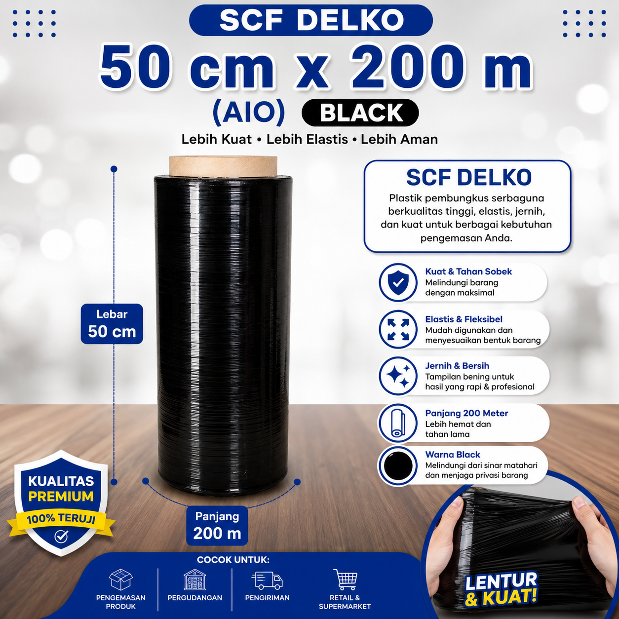 SCF DELKO 50 cm x 200m (AIO) - BLACK