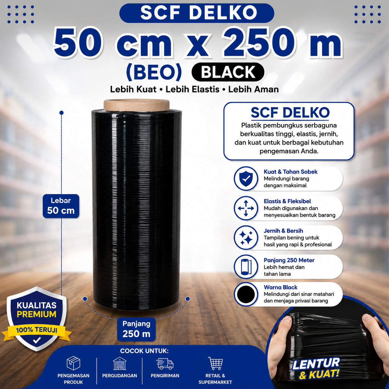 SCF DELKO 50 cm x 250m (BEO) - BLACK