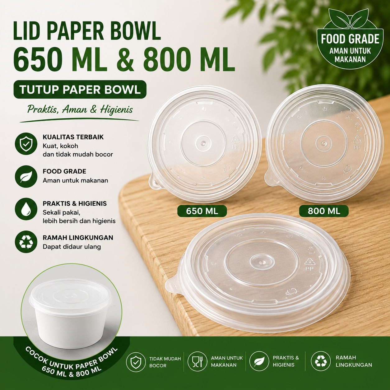 LID PAPER BOWL 650 ML, 800 ML
