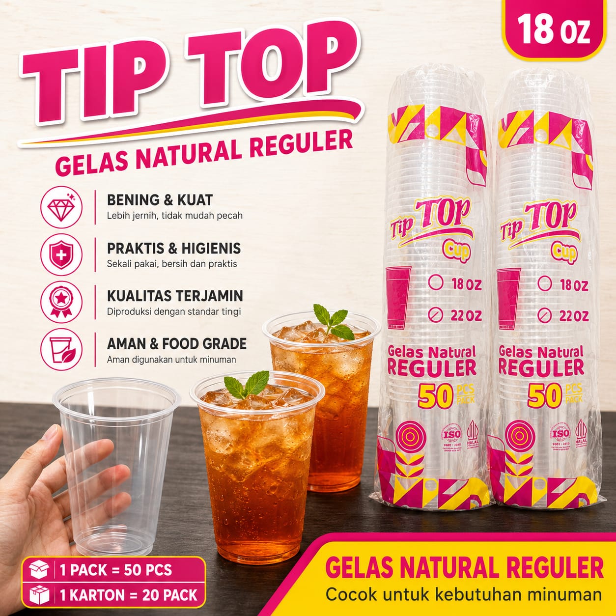 GELAS NATURAL TIPTOP BENING 22 OZ REGULAR