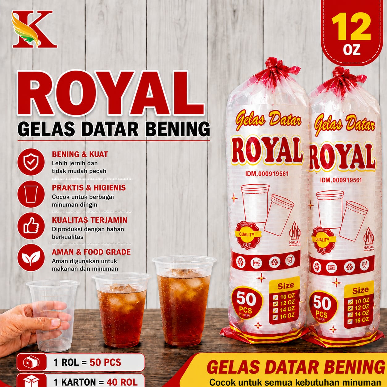 GELAS DATAR ROYAL BENING 12 OZ