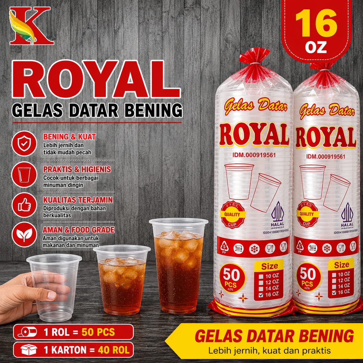 GELAS DATAR ROYAL BENING 16 OZ