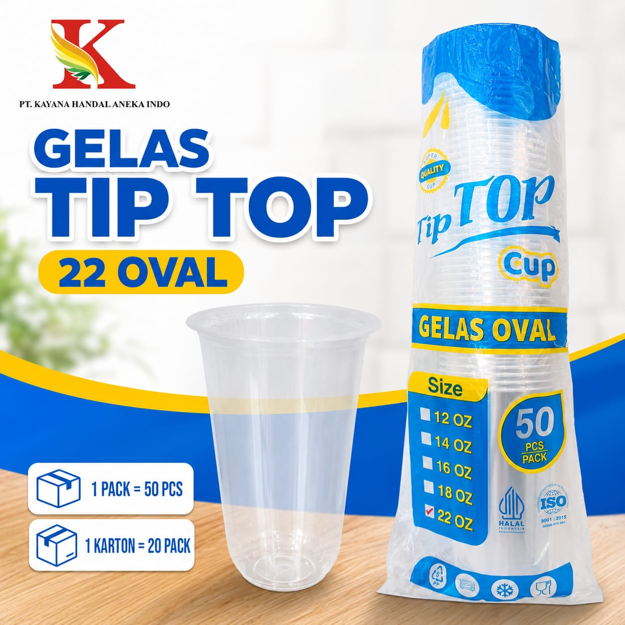 GELAS OVAL TIPTOP BENING 22 OZ @ 50 PCS