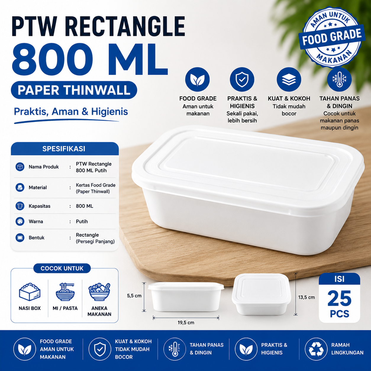 PTW RECTANGLE 800 ML - WHITE