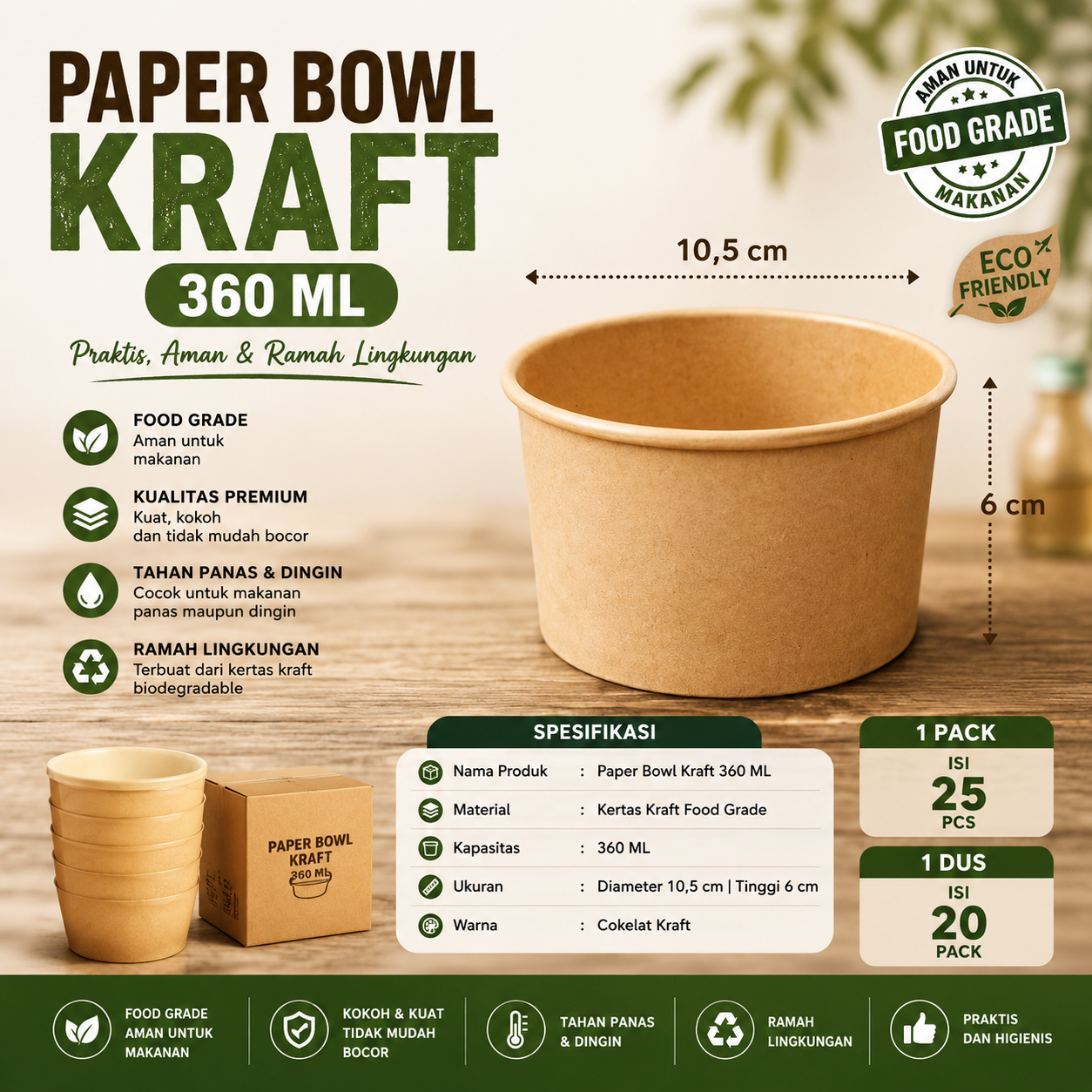 PAPER BOWL KRAFT 360 ML