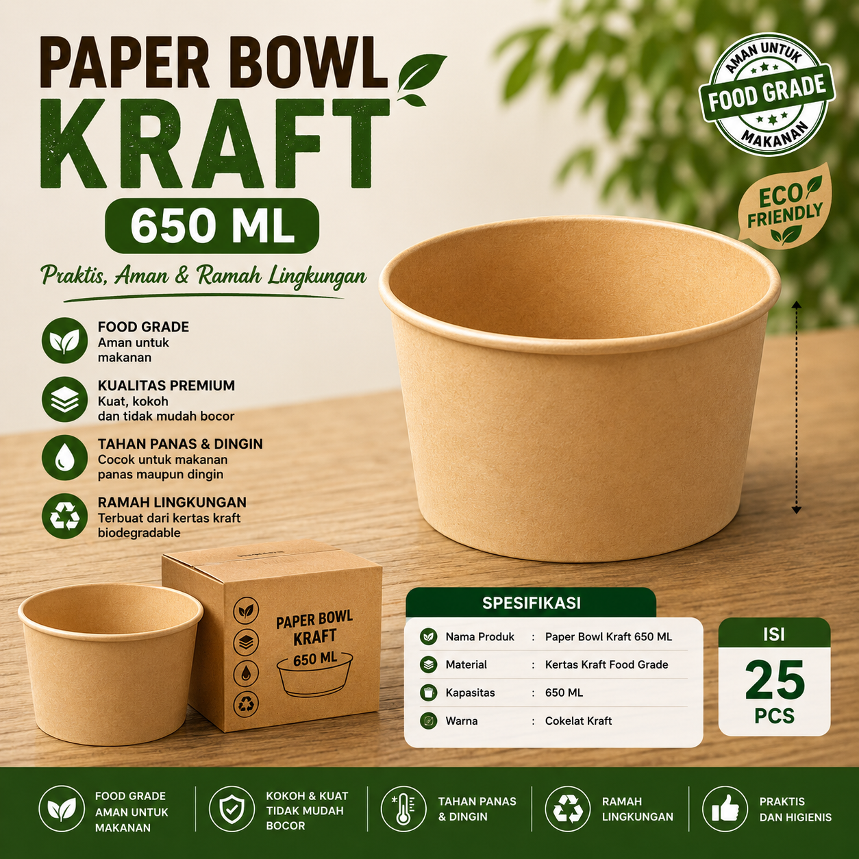 PAPER BOWL KRAFT 650 ML
