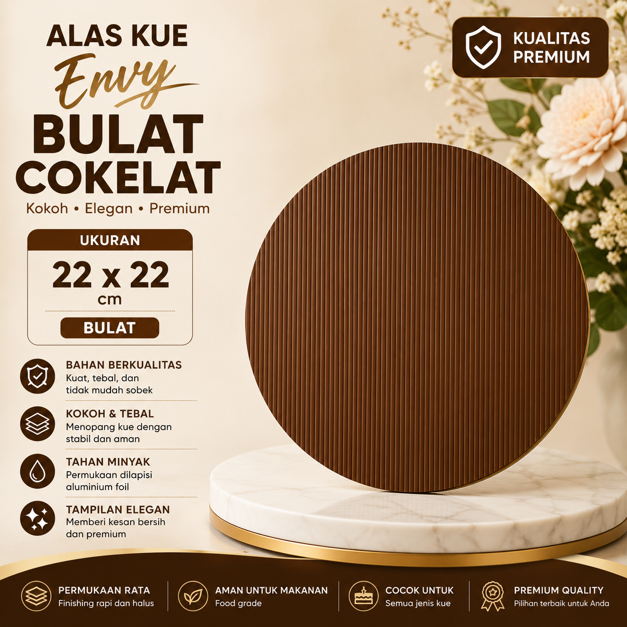ALAS KUE ENVY 22 x 22 - BULAT COKELAT