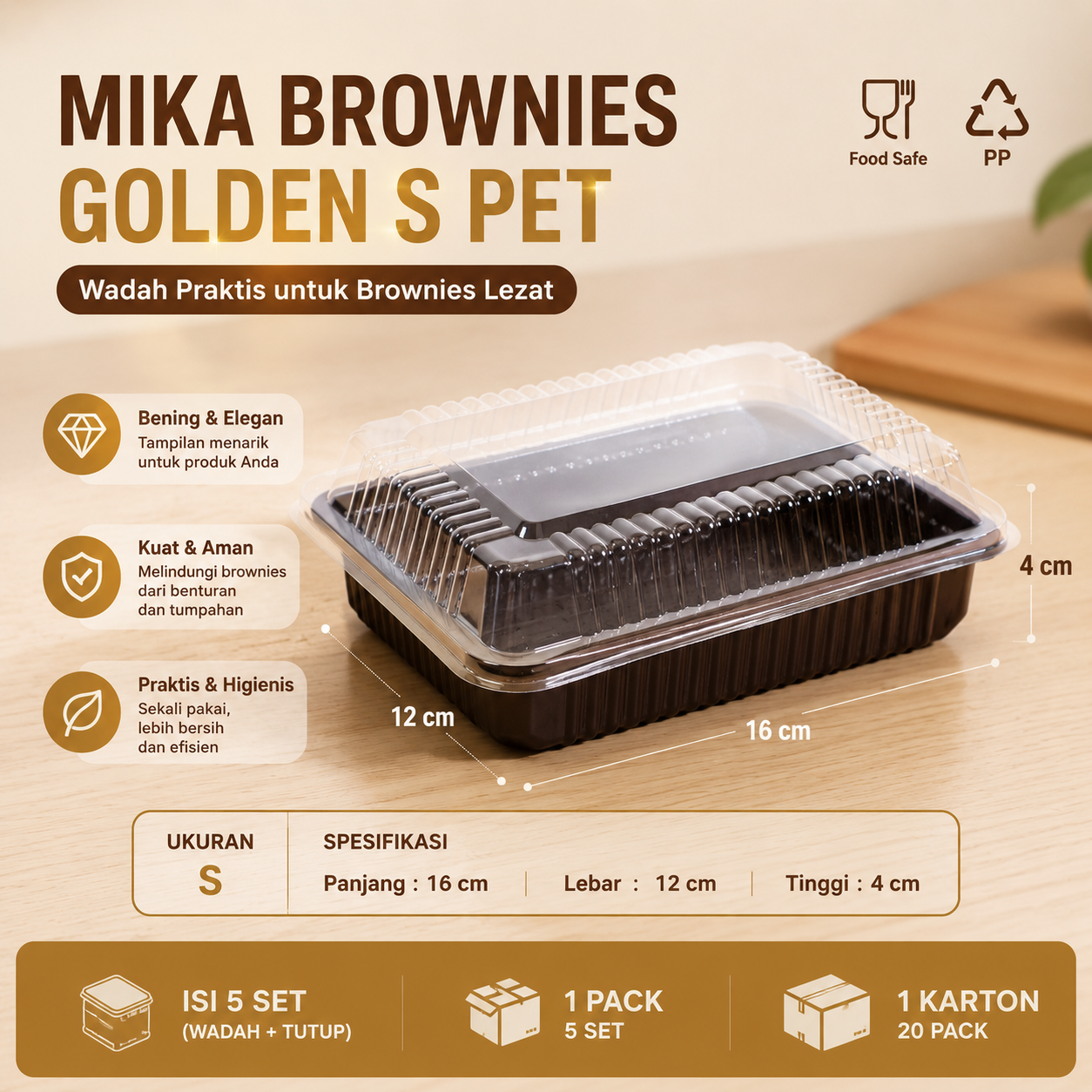 BOX MIKA BROWNIES GOLDEN S PET @ 50 PCS
