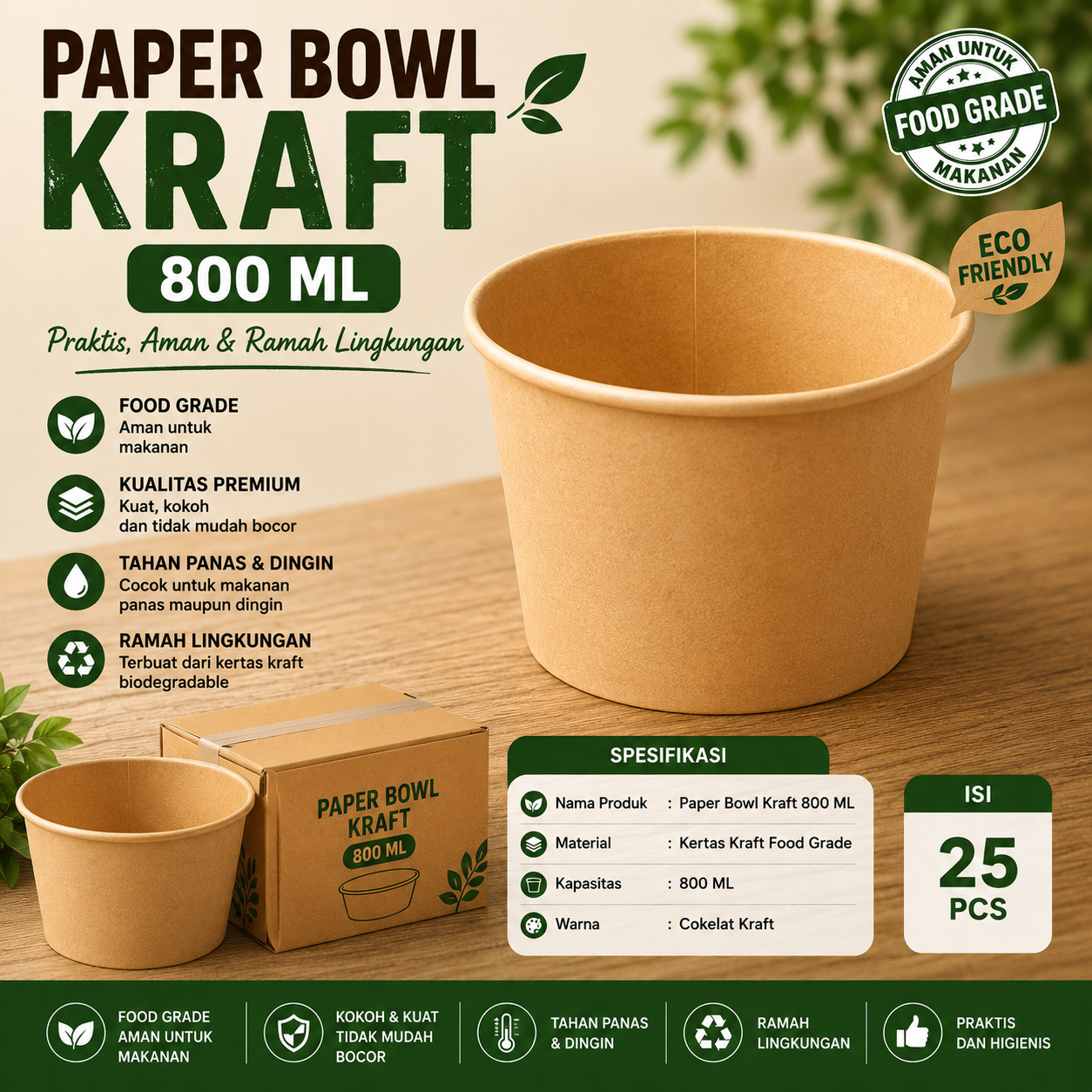PAPER BOWL KRAFT 800 ML
