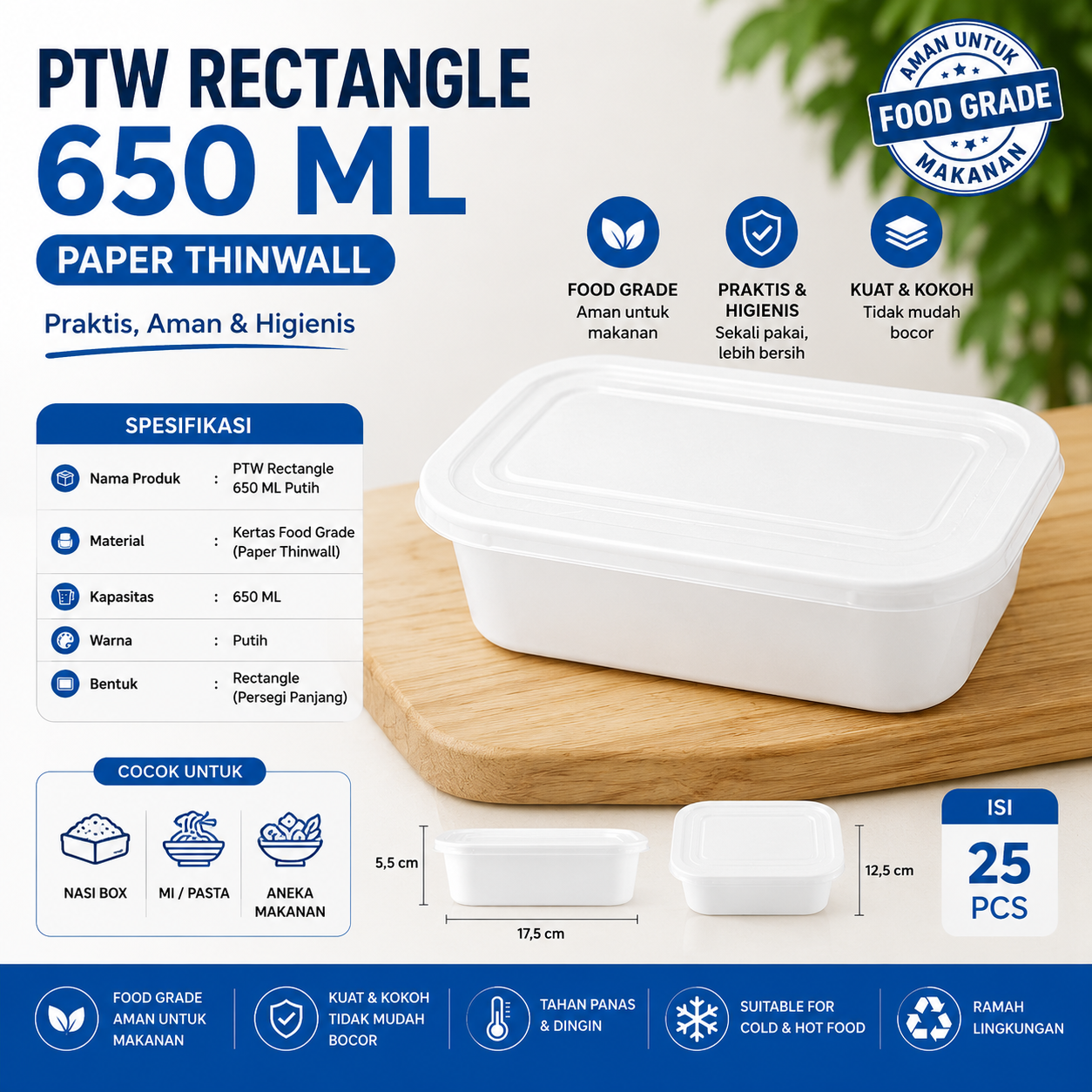 PTW RECTANGLE 650 ML - WHITE