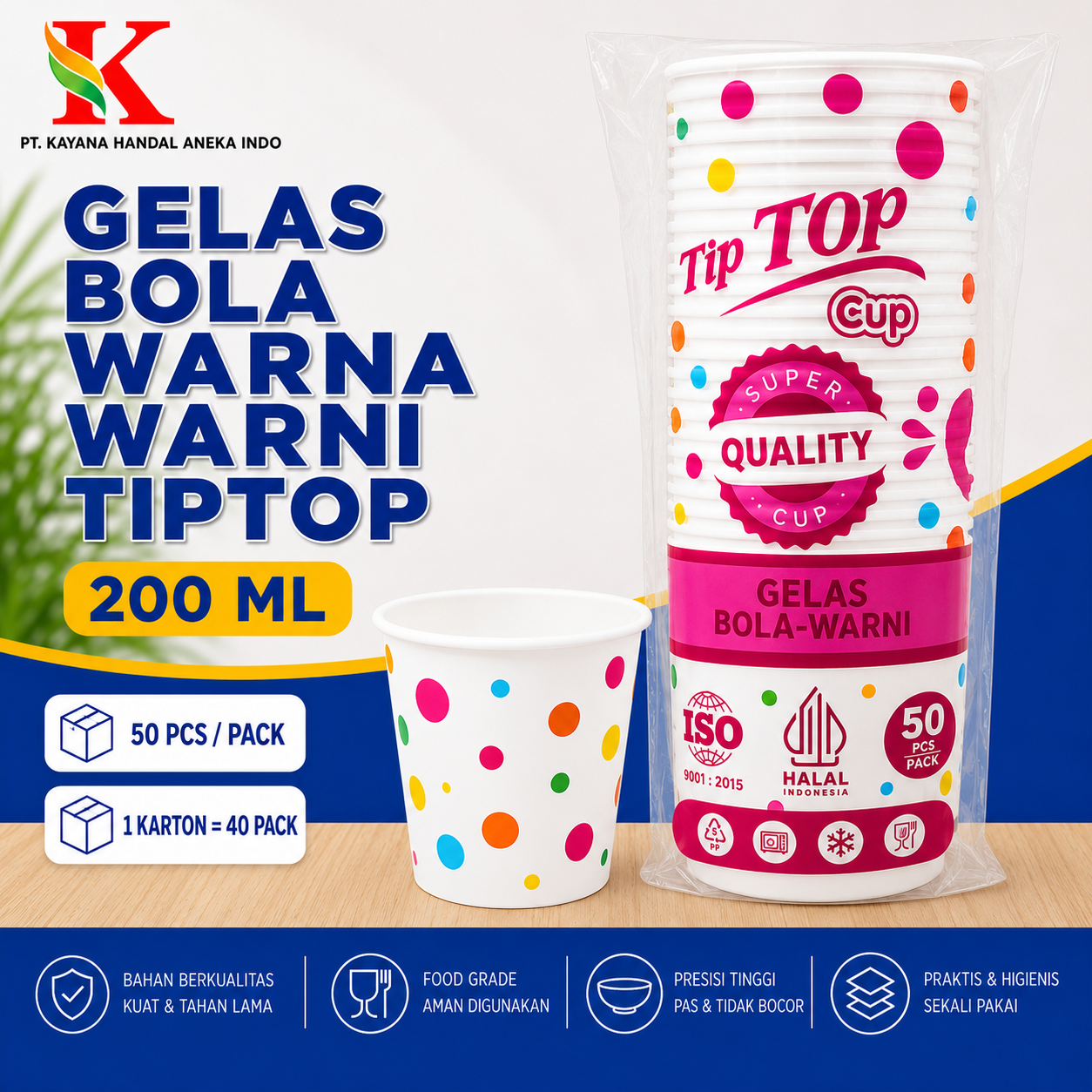 GELAS BOLA WARNA WARNI TIPTOP 200 ML