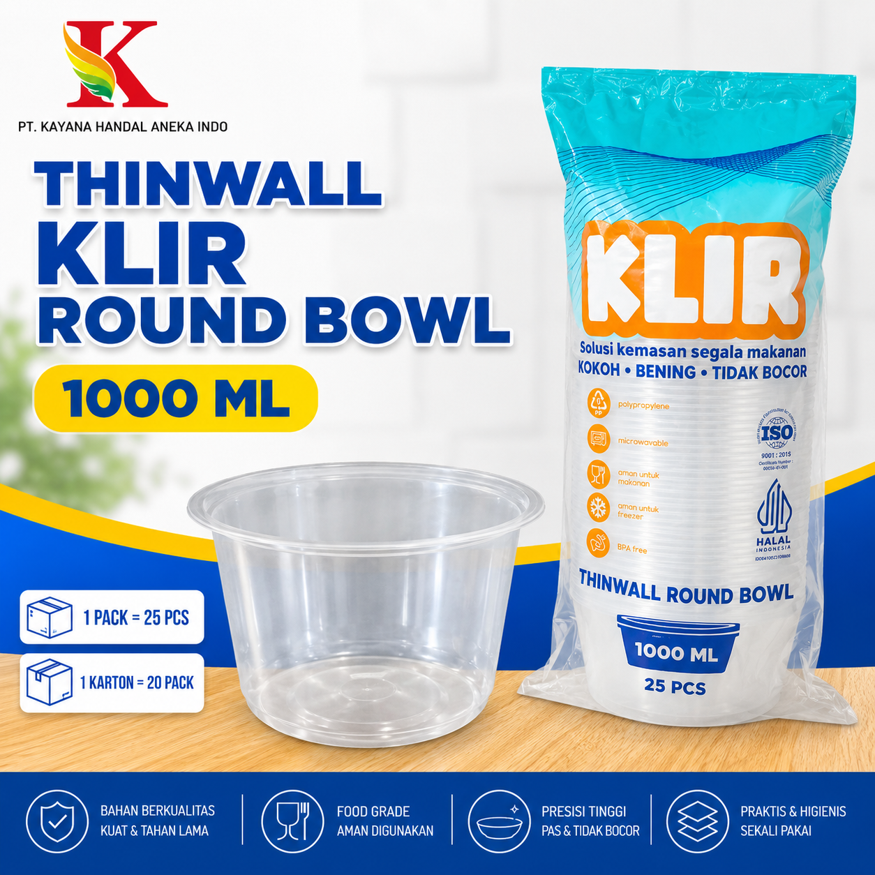 THINWALL KLIR ROUND BOWL 1000 ML