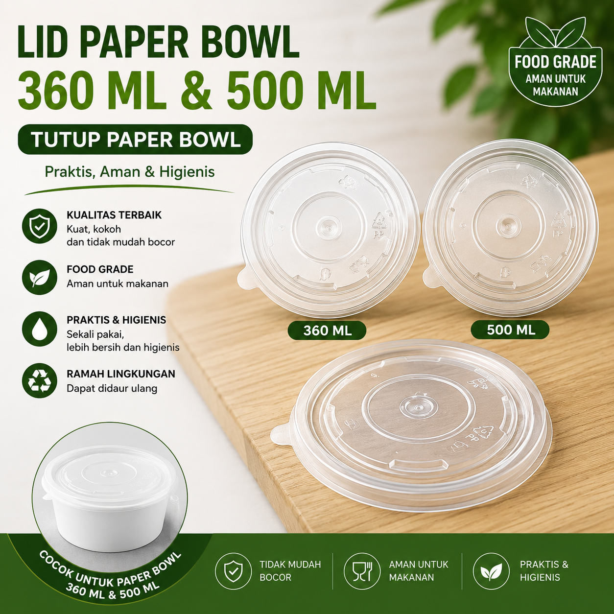 LID PAPER BOWL 360 ML, 500 ML
