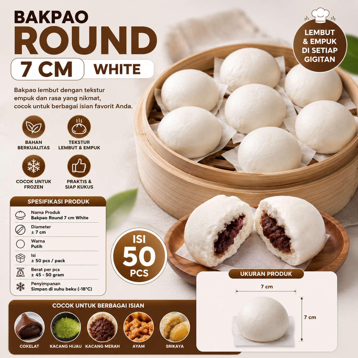 BAKPAU ROUND 7 CM GP WHITE