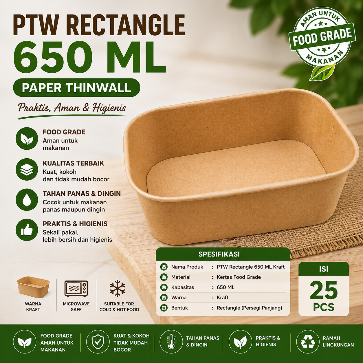 PTW-RECTANGLE 650 ML - KRAFT