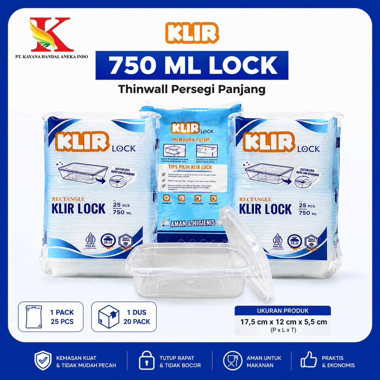 THINWALL LOCK KLIR PERSEGI PANJANG 750 ML
