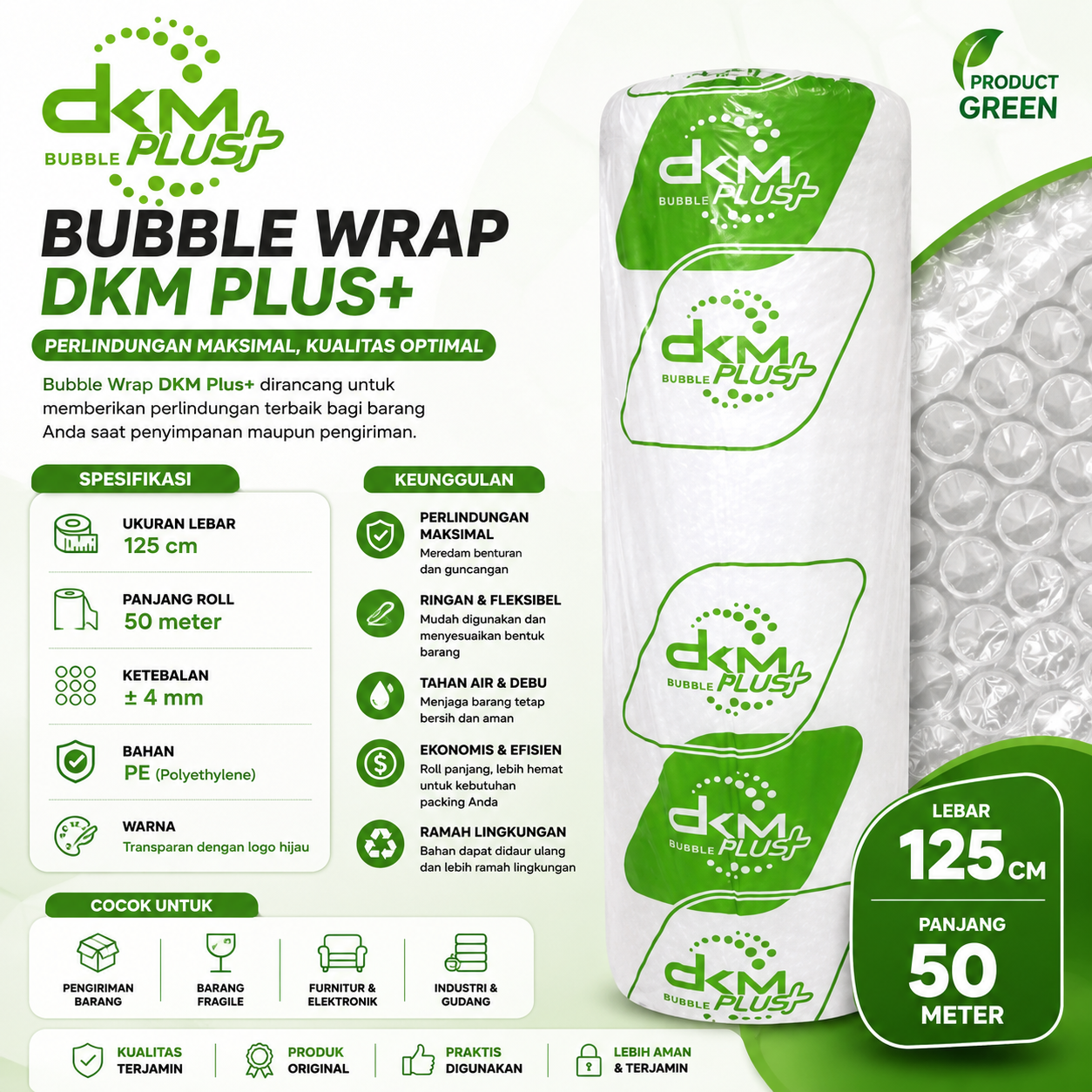 BUBBLE WRAP DKM 125cm x 50m - GREEN