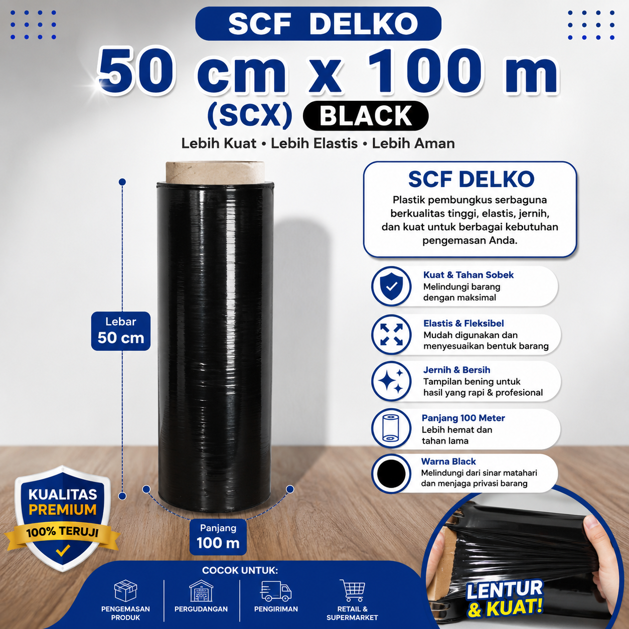 SCF DELKO 50 cm x 100m (SCX) - BLACK