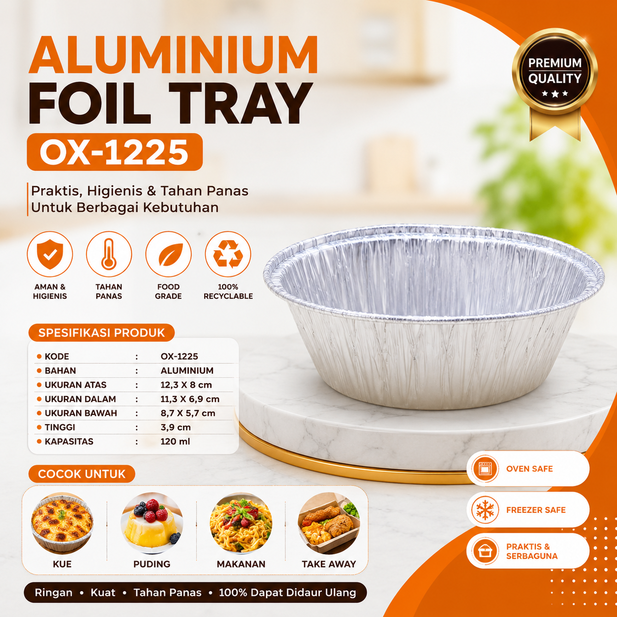 ALUMUNIUM FOIL TRAY BF - OX 1225 @ 10 PCS
