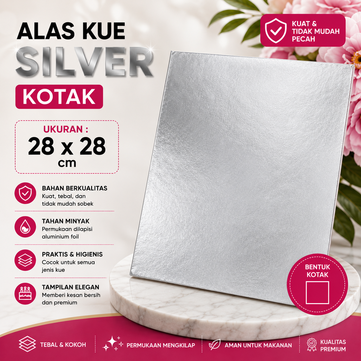 ALAS KUE 28 x 28 - KOTAK SILVER