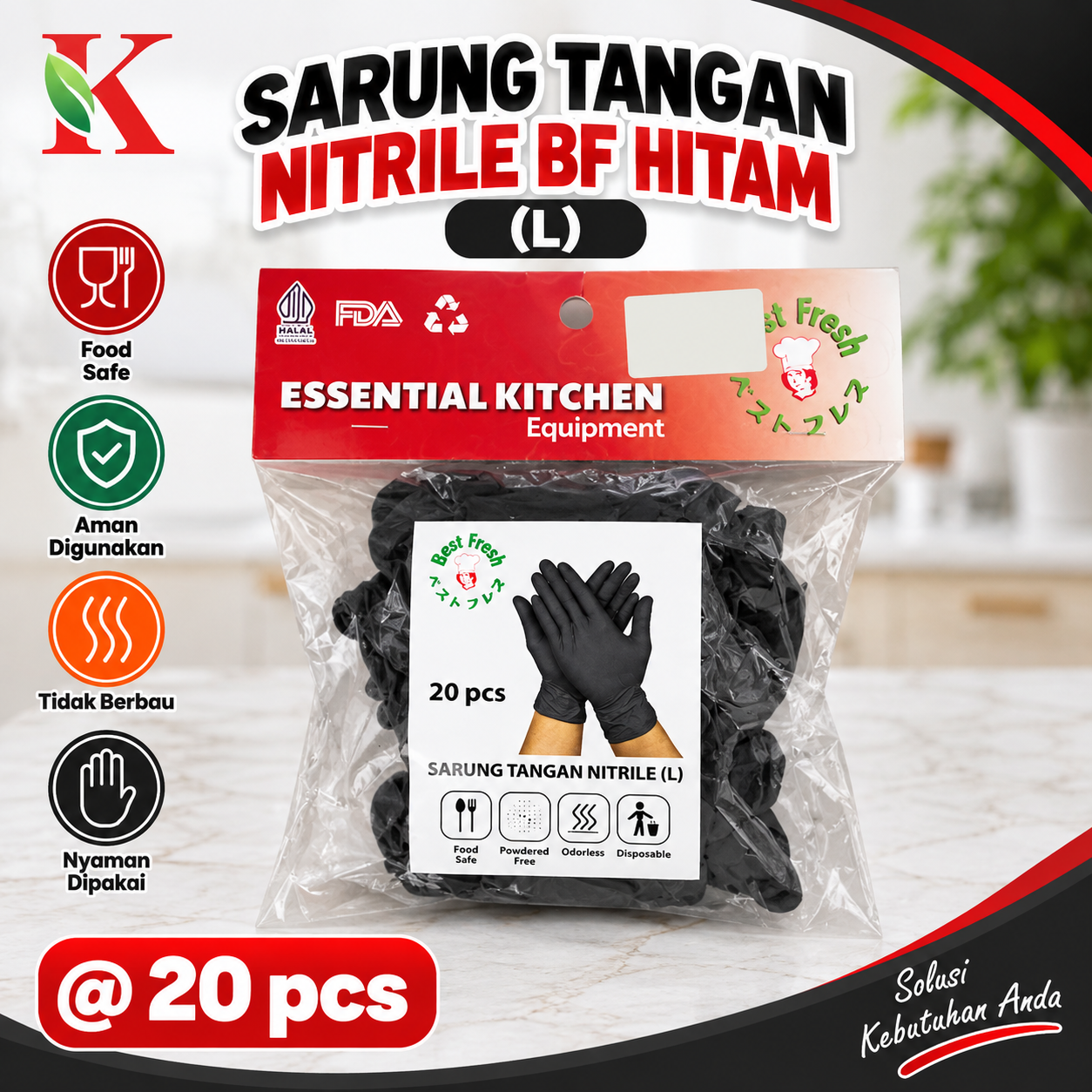 SARUNG TANGAN NITRILE BF - HITAM (L) @ 20 PCS