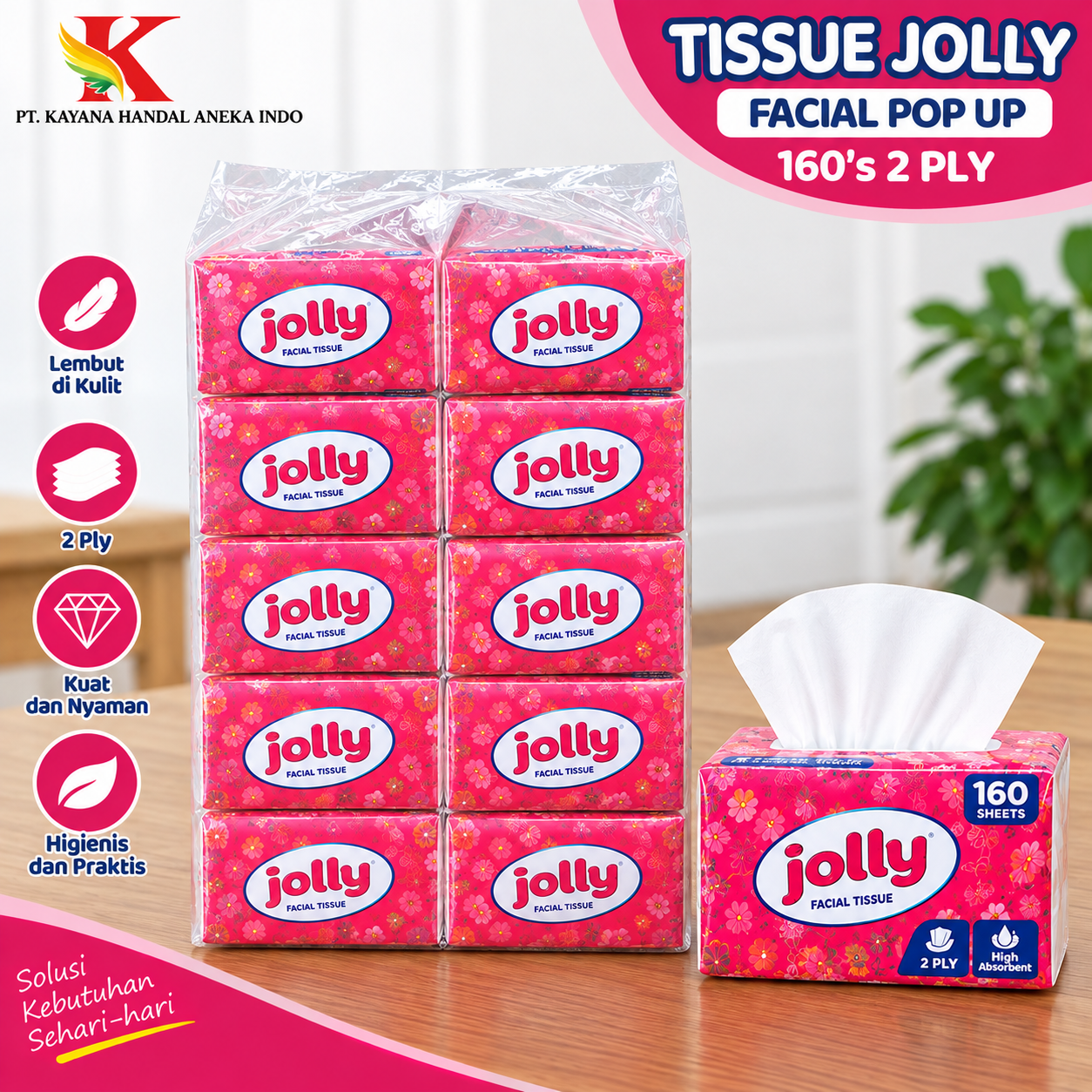 TISSUE JOLLY FACIAL POP UP 160'S 2 PLY