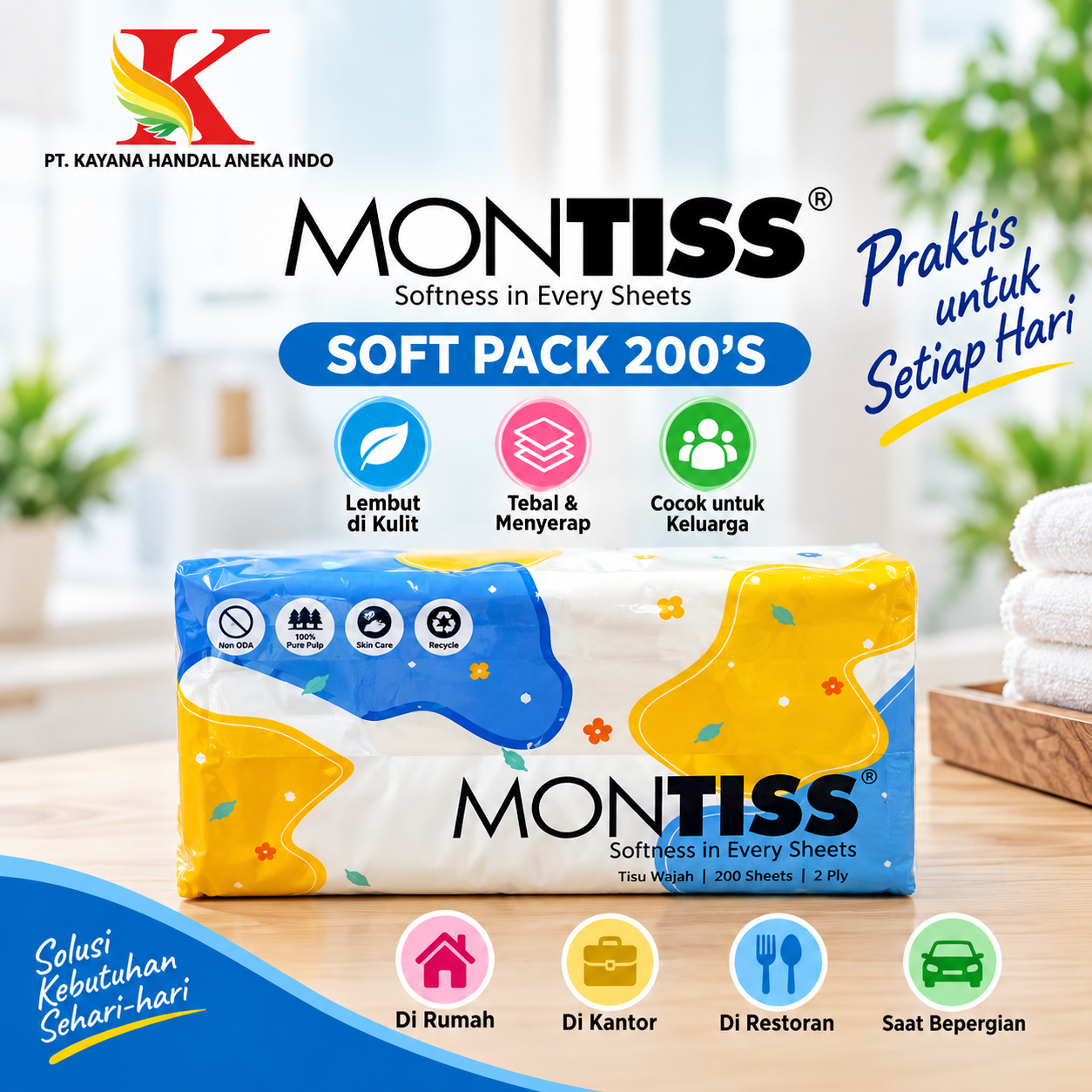 TISSUE MONTISS SOFT PACK 200'S