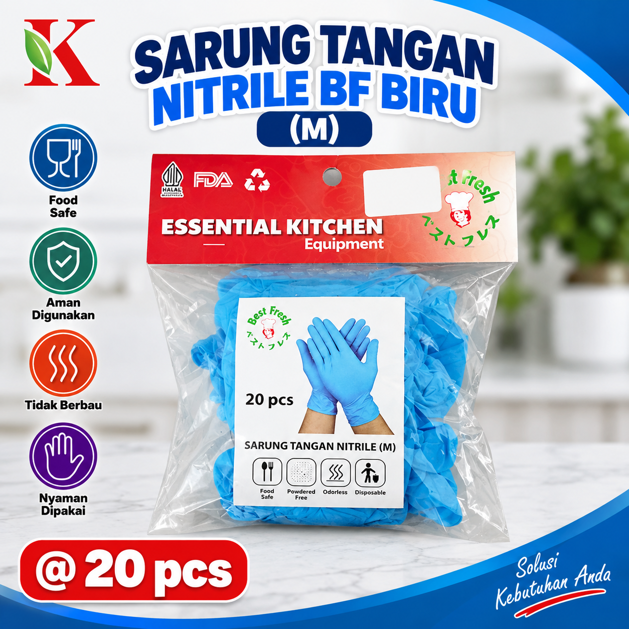 SARUNG TANGAN NITRILE BF - BIRU (M) @ 20 PCS