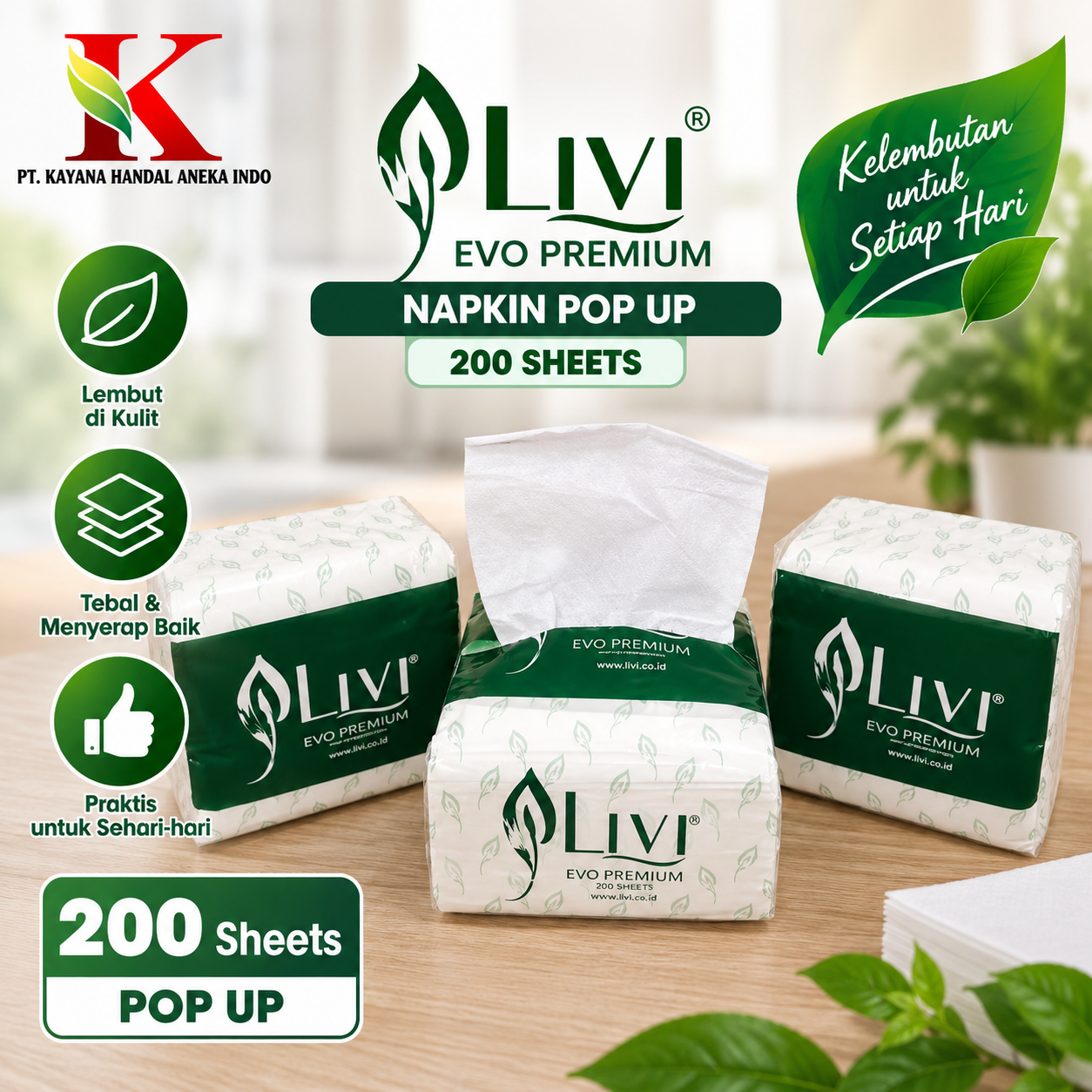 TISSUE LIVI EVO PREMIIUM NAPKIN POP UP 200'S