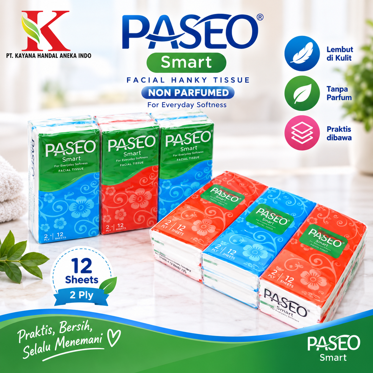 TISSUE PASEO SMART FACIAL HANKY NON PARFUMED