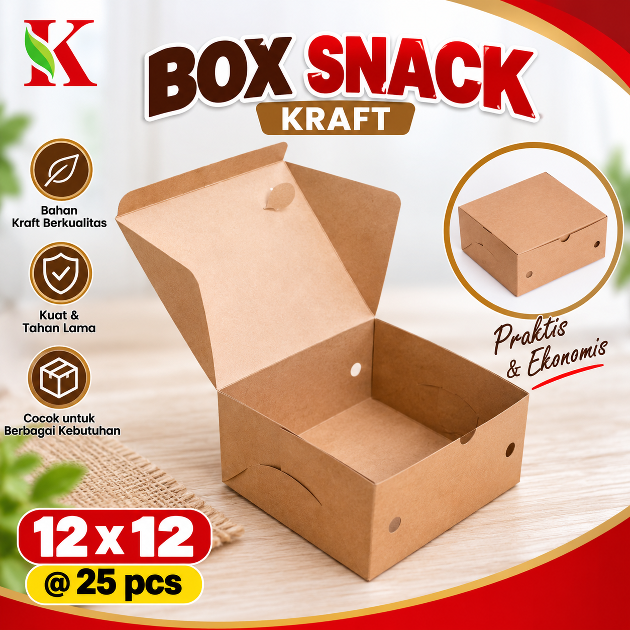BOX SNACK KRAFT 12 x 12 x 7 (B43K1) @ 25 PCS