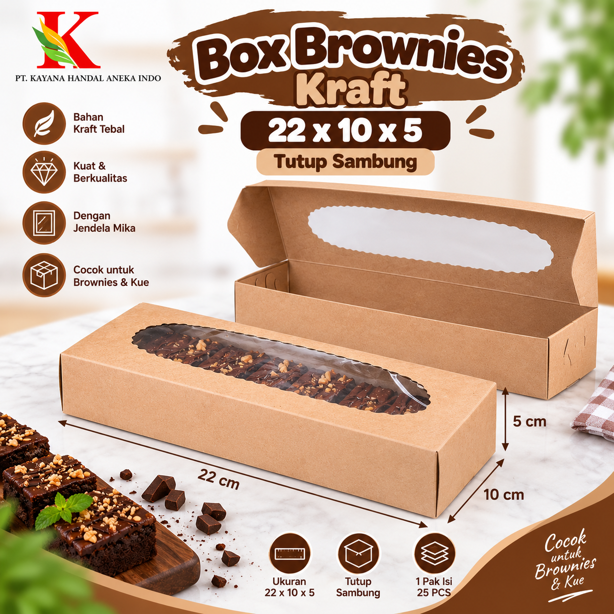 BOX BROWNIES KRAFT 22 X 10 x 5 (B11K4) TUTUP SAMBUNG