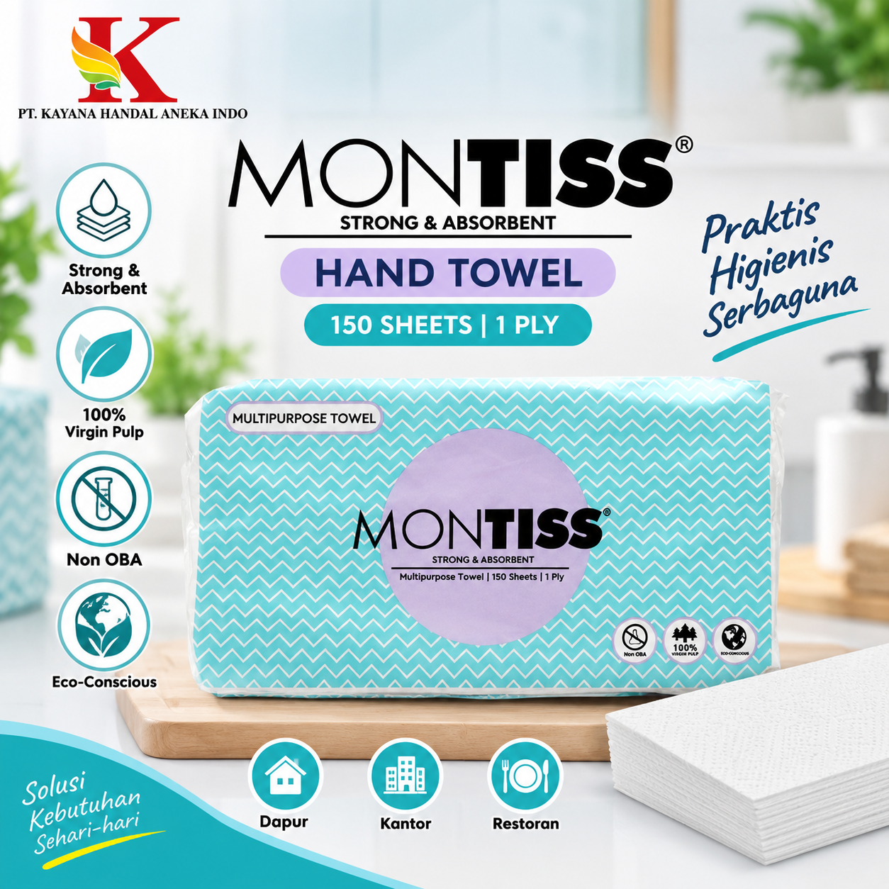 TISSUE MONTISS HAND TOWEL 150'S R2