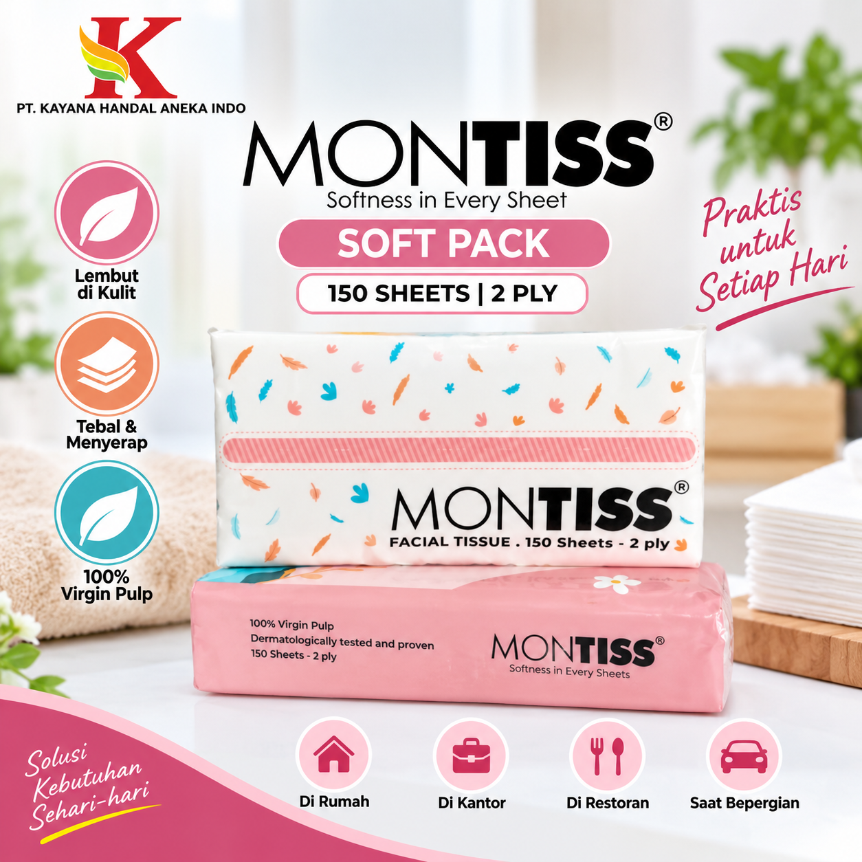 TISSUE MONTISS SOFT PACK 150'S
