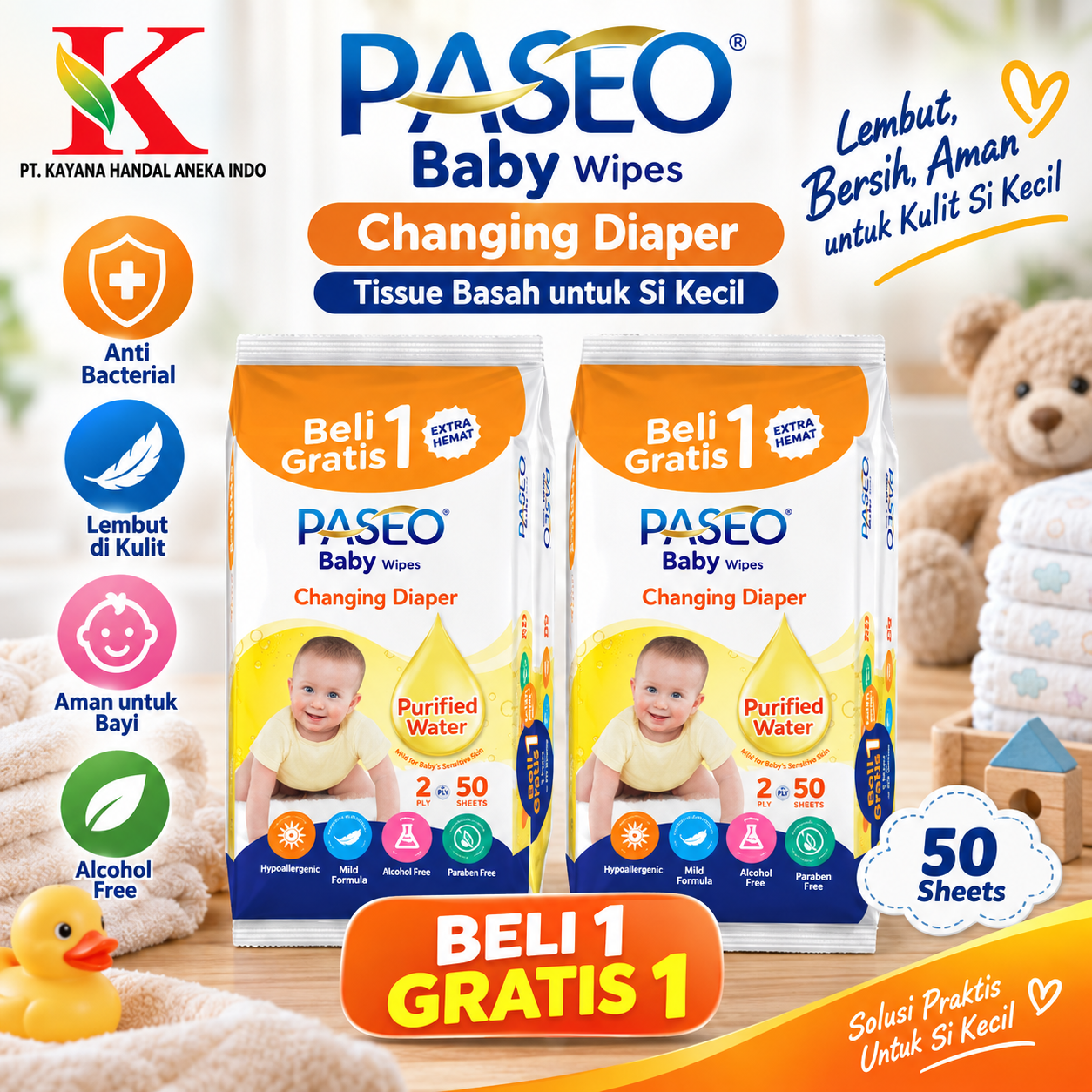 TISSUE PASEO BABY WIPES GAZETTE 50'S B1G1