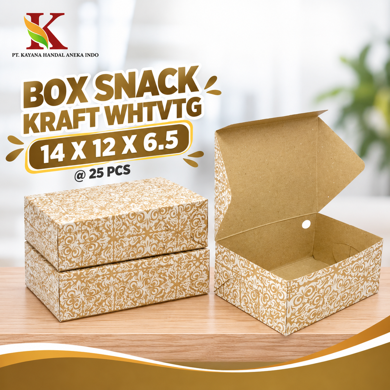 BOX SNACK KRAFT WHTVTG 14 x 12 x 6.5 (B1K15) @ 25 PCS