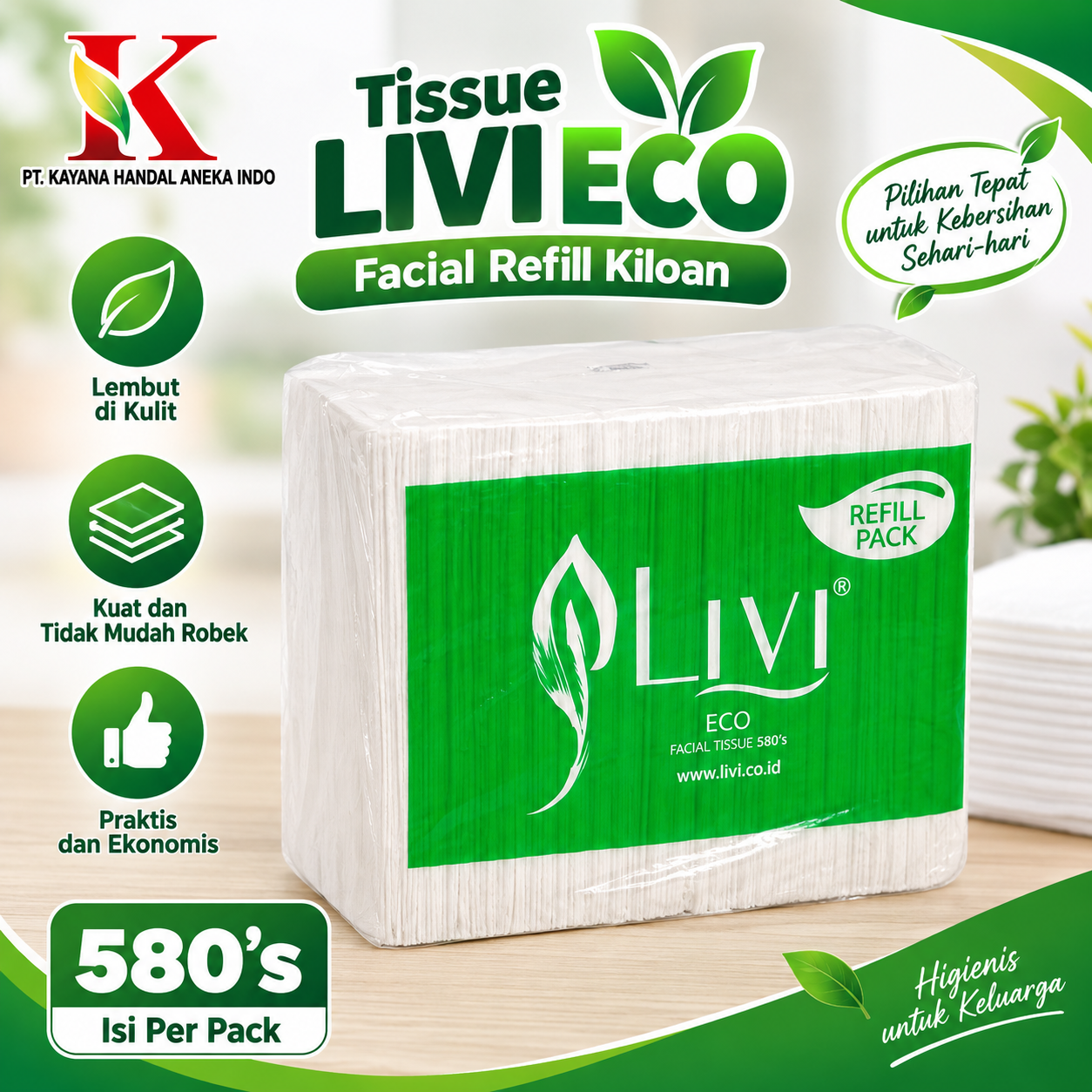 TISSUE LIVI ECO FACIAL REFILL (KILOAN) 580"