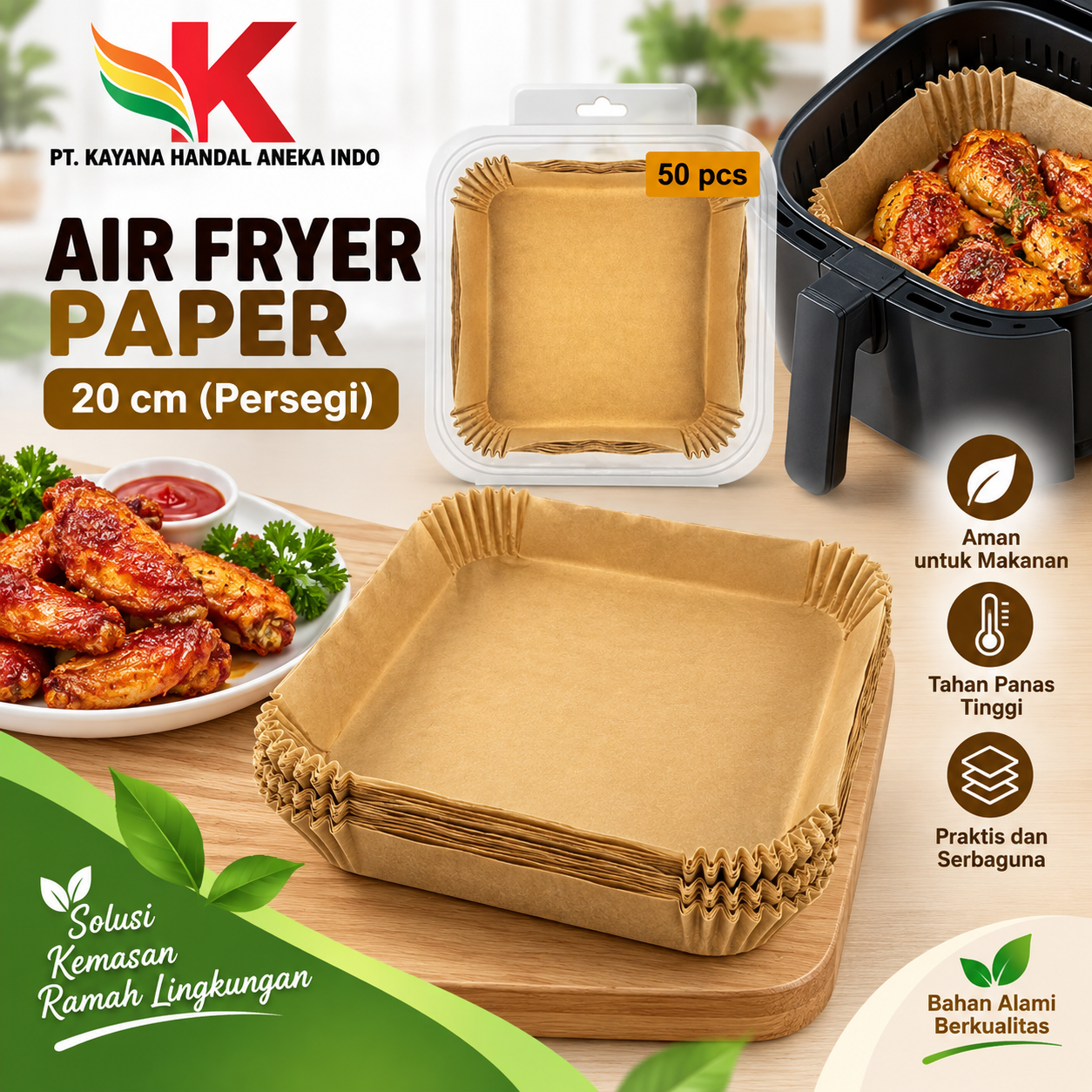 AIR FRYER PAPER 20 CM - PERSEGI
