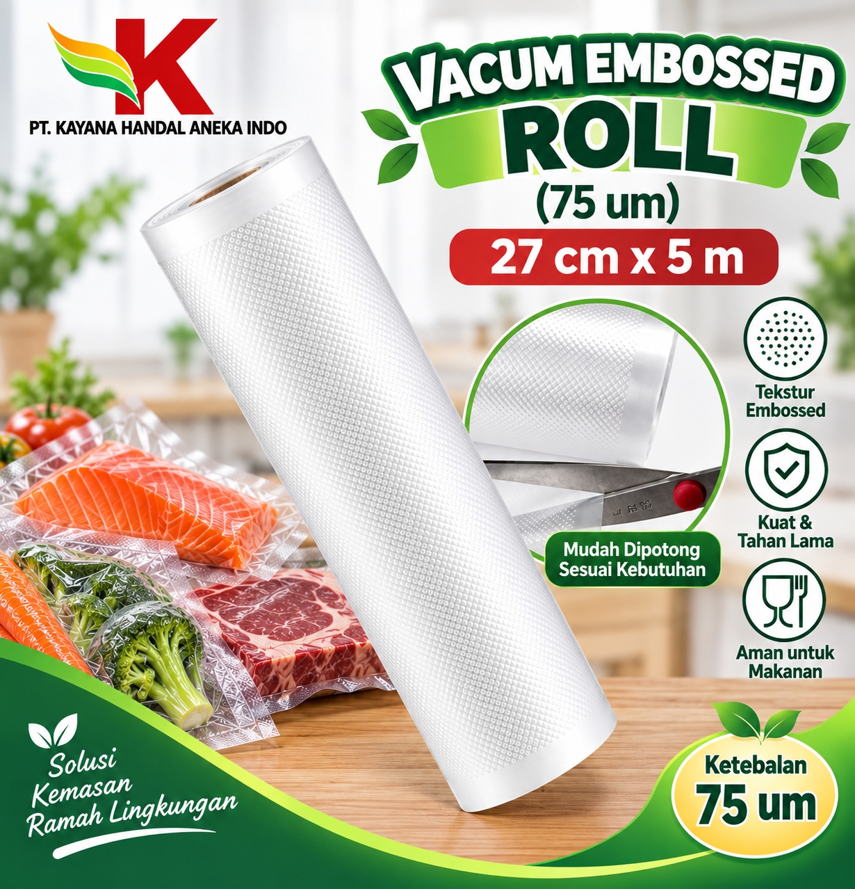 VACUM EMBOSSED ROLL (75 um) 27 cm x 5 m
