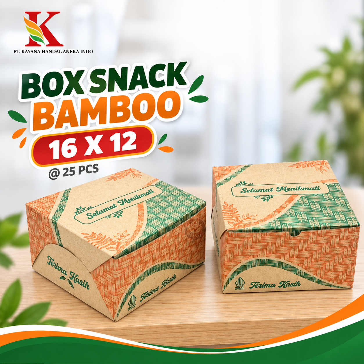 BOX SNACK BAMBOO GREEN ORANGE 16 x 12 x 7.5 (B2K149) @ 25 PCS