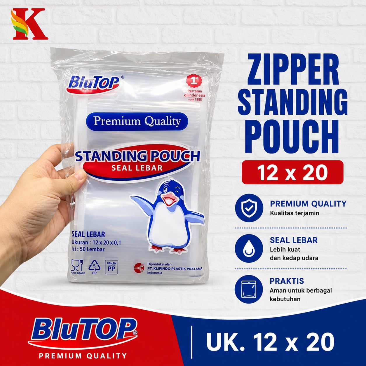 ZIPPER STANDING POUCH 12 X 20