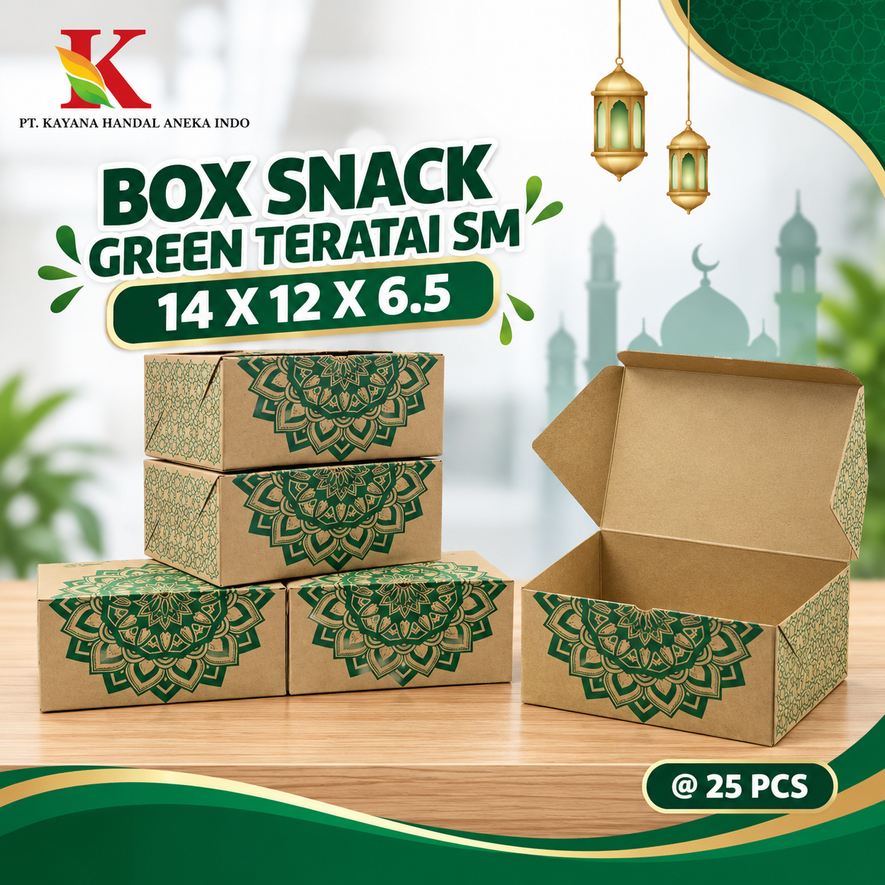 BOX SNACK GREEN TERATAI 14 x 12 x 6.5 (B1K19) @ 25 PCS
