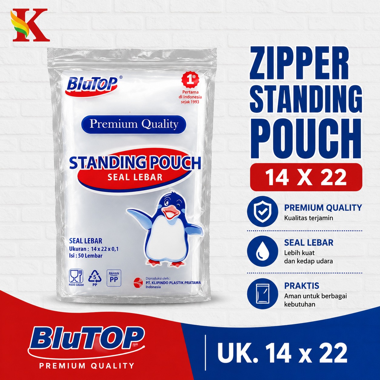 ZIPPER STANDING POUCH 14 X 22