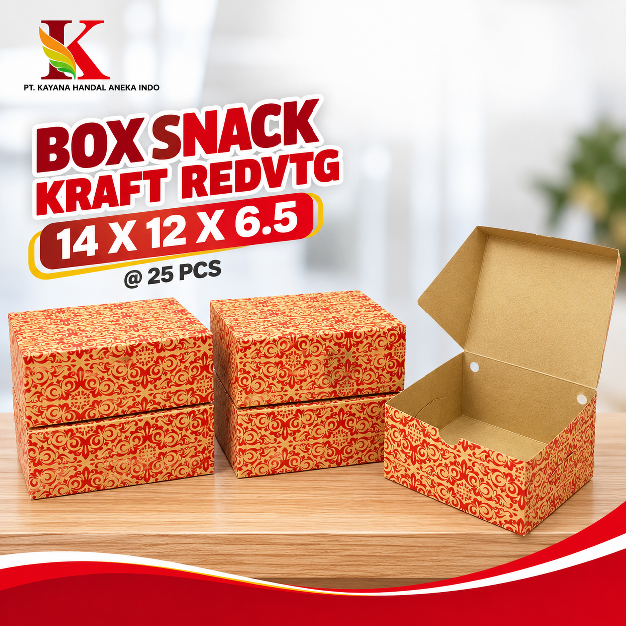 BOX SNACK KRAFT REDVTG 14 x 12 x 6.5 (B1K135) @ 25 PCS